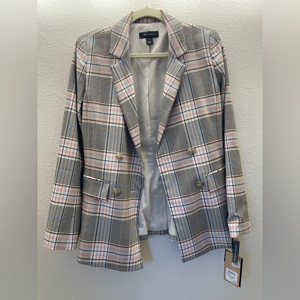 Halogen Checked Double Breast Blazer in Plaid
